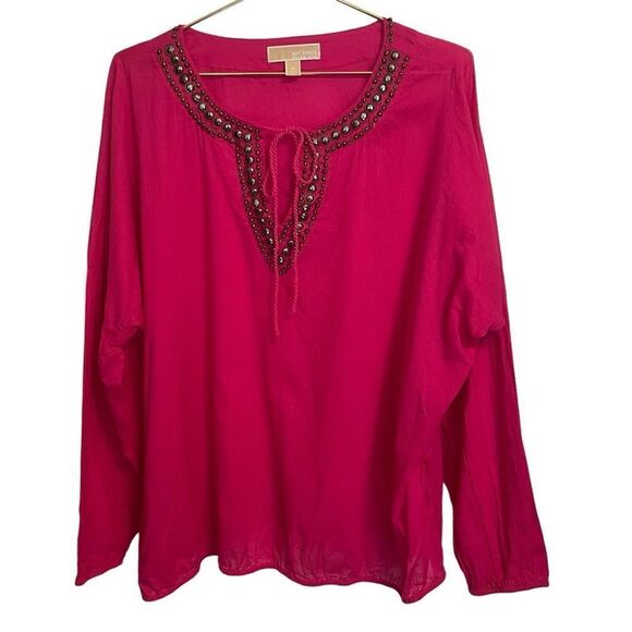 Michael Michael Kors Hot Pink Beaded Cotton Blouse Size 3X - Picture 1 of 8